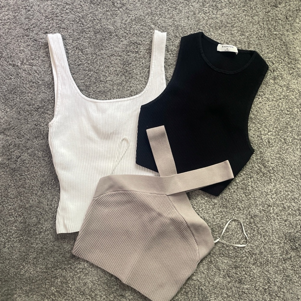 Ribbed Tank Tops Trio - White, Black & light grey purple